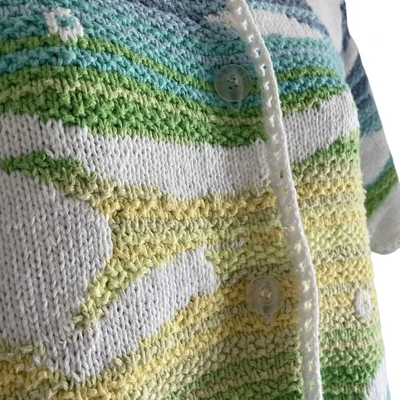 Susan Bristol Hand Knit Fish Cardigan S Coastal Beach Short Sleeve - Picture 8 of 8